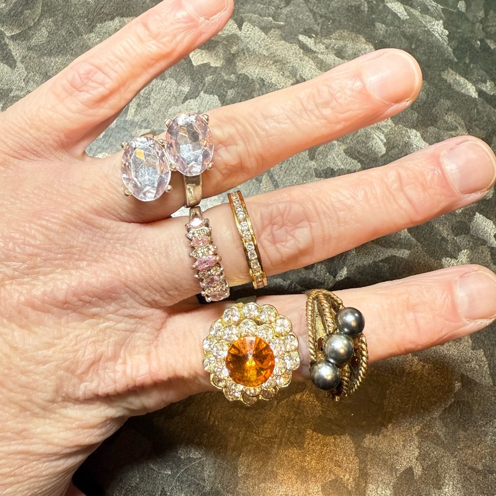 5pc Sparkly Costume Statement Adjustable Silver Gold Vintage Antique Rings Lot
